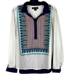 August Silk 1/2 Button Long Sleeve Blouse Large